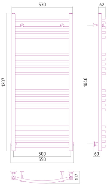 Полотенцесушитель водяной Сунержа Аркус 1200x500