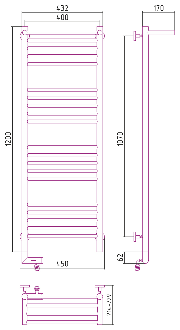 Полотенцесушитель электрический Сунержа Богема 2.0 с полкой 1200x400