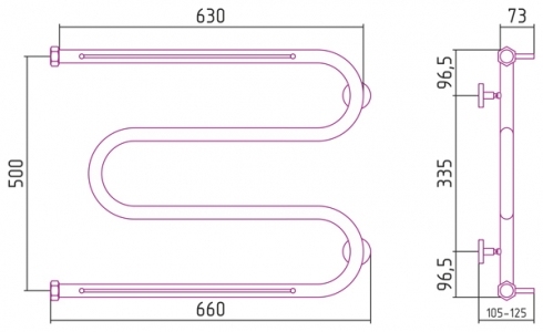 Полотенцесушитель водяной Сунержа М-образный 500x650 +2 полки