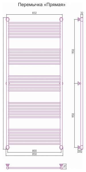 Полотенцесушитель водяной Сунержа Богема+ 1900x800
